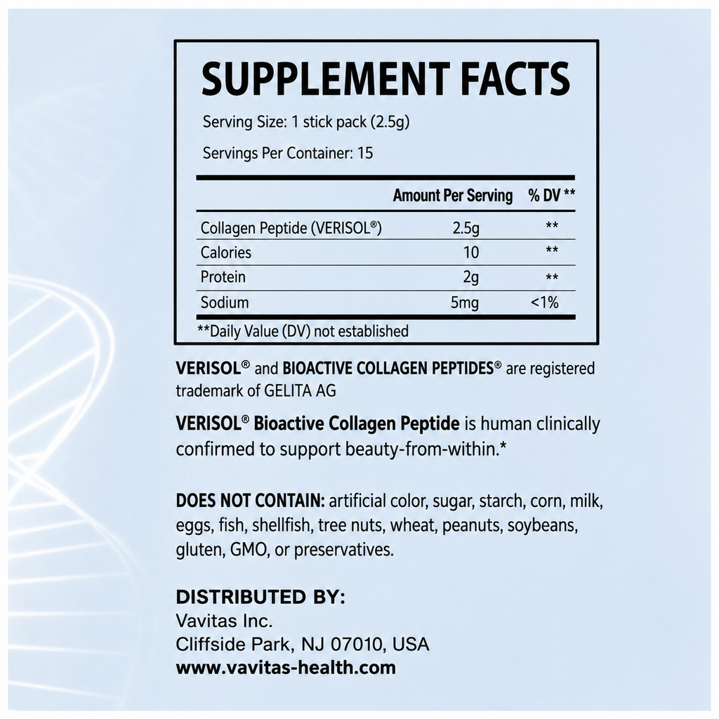 VAVITAS Collagen Peptide Stick Packs - VERISOL®, 2.5g, 15 Count