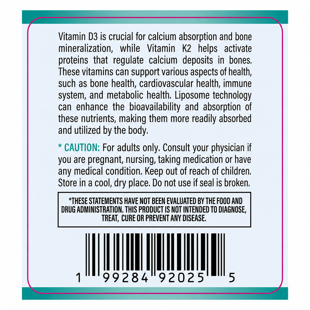 VAVITAS Vitamin D3 + K2 Softgels - 5000 IU D3, 100 mcg K2, 120 Count