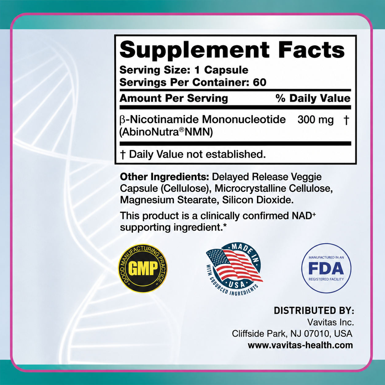 VAVITAS NMN 300mg Delayed Release Capsules - 60 CountVAVITAS NMN 300mg Delayed Release Capsules - 60 Count