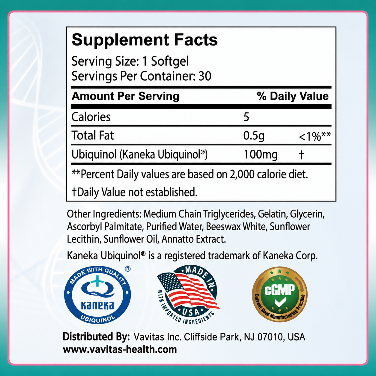 VAVITAS Ubiquinol 100mg Softgels - Active CoQ10, 30 Count