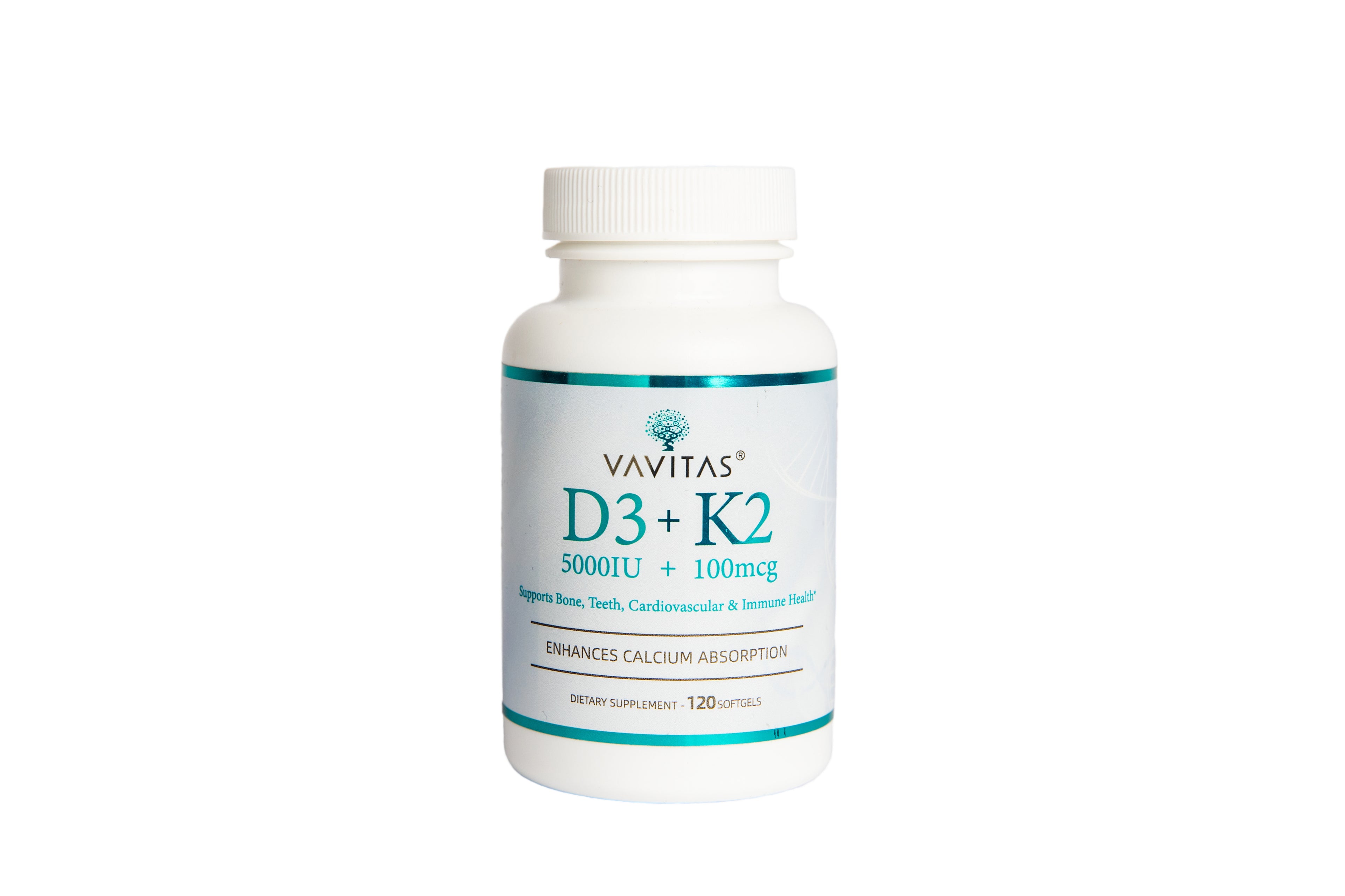 VAVITAS Vitamin D3 + K2 Softgels - 5000 IU D3, 100 mcg K2, 120 Count
